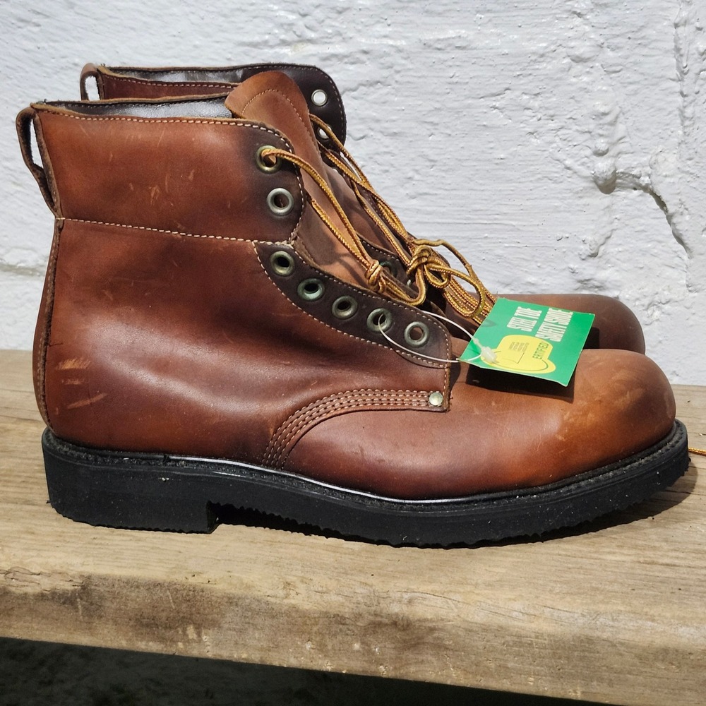 Lehigh Vintage Steel Toe Safety Work Boots Brown Leather Mens 10 D 10058RI ANSI
